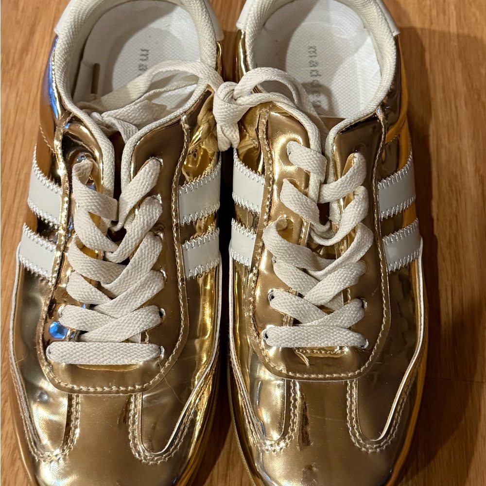 Madden Girl Gold Athletic Shoes with White Stripes